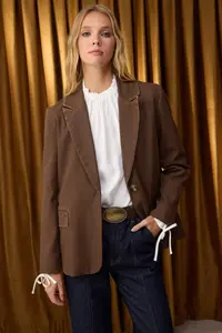 TRENDYOLMİLLA Special Collection Brown Vintage Effect Comfortable Pattern Weaving Blazer Jacket - Image 2