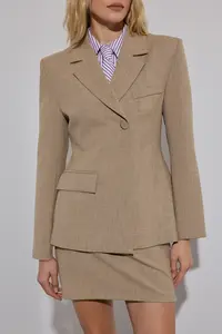 TRENDYOLMİLLA Beige Fitted Weaving Blazer Jacket - Image 3