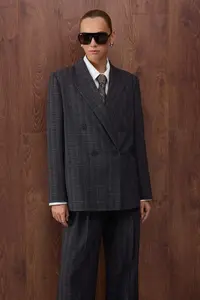 TRENDYOLMİLLA Special Collection Anthracite Checkered/Checkered Oversized Weaving Blazer Jacket Blazer Jacket - Image 2