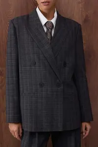TRENDYOLMİLLA Special Collection Anthracite Checkered/Checkered Oversized Weaving Blazer Jacket Blazer Jacket - Image 3