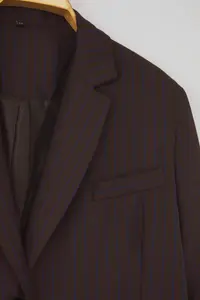 TRENDYOLMİLLA Brown Dark Blue Striped Oversized Blazer Jacket - Image 15