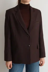 TRENDYOLMİLLA Brown Dark Blue Striped Oversized Blazer Jacket - Image 5