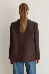 TRENDYOLMİLLA Brown Dark Blue Striped Oversized Blazer Jacket - Image 6
