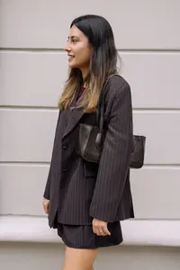 TRENDYOLMİLLA Brown Dark Blue Striped Oversized Blazer Jacket - Image 7