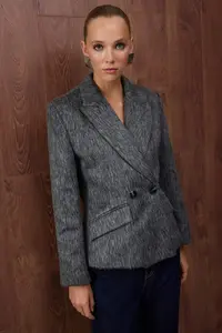 TRENDYOLMİLLA Special Collection Anthracite Bowl Fitted Wool Blazer Jacket