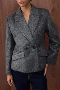 TRENDYOLMİLLA Special Collection Anthracite Bowl Fitted Wool Blazer Jacket - Image 3