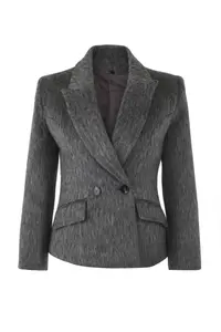 TRENDYOLMİLLA Special Collection Anthracite Bowl Fitted Wool Blazer Jacket - Image 5