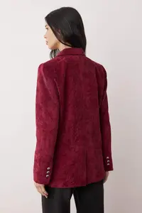 TRENDYOLMİLLA Burgundy Double breasted Closure Soft Ribbed Velvet Blazer Jacket - Image 4