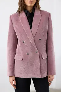 TRENDYOLMİLLA Dusty Rose Double breasted Kapama Regular/Normal Pattern Ribbed Velvet Blazer Jacket