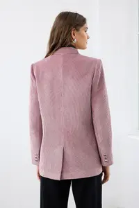 TRENDYOLMİLLA Dusty Rose Double breasted Kapama Regular/Normal Pattern Ribbed Velvet Blazer Jacket - Image 4