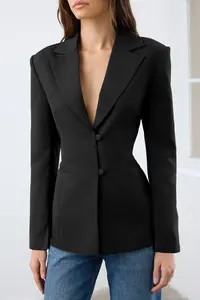 TRENDYOLMİLLA Black Back Binding Detailed Fitted/Waist Sitting Weaving Blazer Jacket - Image 3