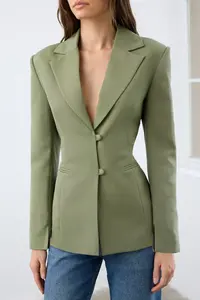 TRENDYOLMİLLA Light Khaki Back Binding Detailed Fitted/Waist Sitting Weaving Blazer Jacket - Image 4