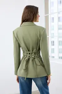TRENDYOLMİLLA Light Khaki Back Binding Detailed Fitted/Waist Sitting Weaving Blazer Jacket - Image 5