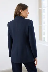 TRENDYOLMİLLA Navy Blue Bowl herringbone Double breasted Fitted Pattern Weaving Blazer Jacket - Image 4