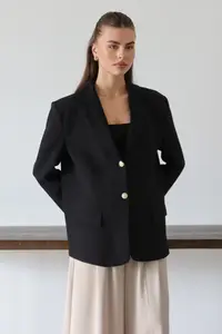 TRENDYOLMİLLA Black Normal/Regular Pattern Weaving Blazer Jacket - Image 2
