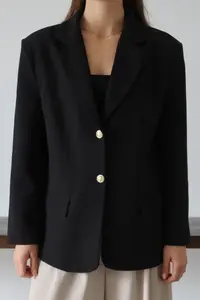 TRENDYOLMİLLA Black Normal/Regular Pattern Weaving Blazer Jacket - Image 3