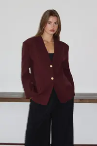 TRENDYOLMİLLA Plum Normal/Regular Pattern Weaving Blazer Jacket