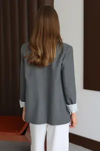 TRENDYOLMİLLA Anthracite Striped Lined Normal/Regular Pattern Weaving Blazer Jacket - Image 4