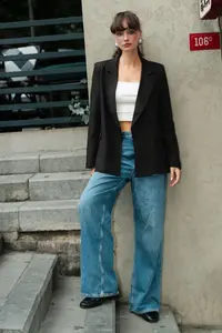 TRENDYOLMİLLA Brown Rahat Pattern Striped Lined Weaving Blazer Jacket - Image 8