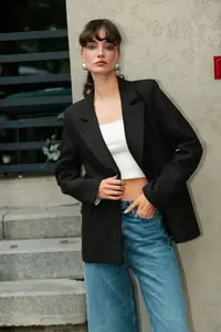 TRENDYOLMİLLA Brown Rahat Pattern Striped Lined Weaving Blazer Jacket - Image 9