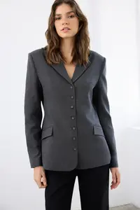 TRENDYOLMİLLA Anthracite Button Closure Fitted Weaving Blazer Jacket
