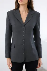 TRENDYOLMİLLA Anthracite Button Closure Fitted Weaving Blazer Jacket - Image 3