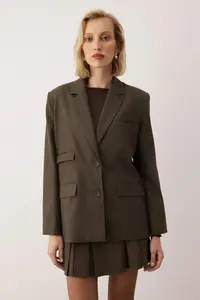 TRENDYOLMİLLA  Special Collection Mink Pocket Detail Checkered Oversized Blazer Jacket - Image 3