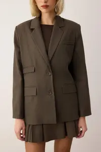 TRENDYOLMİLLA  Special Collection Mink Pocket Detail Checkered Oversized Blazer Jacket - Image 5