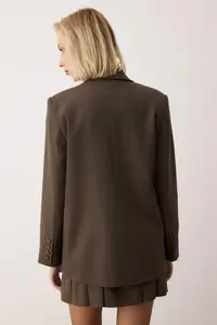 TRENDYOLMİLLA  Special Collection Mink Pocket Detail Checkered Oversized Blazer Jacket - Image 6