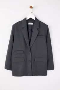 TRENDYOLMİLLA  Special Collection Navy Blue Pocket Detail Checkered Oversized Blazer Jacket