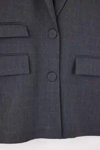 TRENDYOLMİLLA  Special Collection Navy Blue Pocket Detail Checkered Oversized Blazer Jacket - Image 3