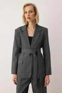 TRENDYOLMİLLA  Special Collection Anthracite Belted Oversized Wool Content Blazer Jacket - Image 2