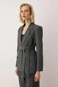 TRENDYOLMİLLA  Special Collection Anthracite Belted Oversized Wool Content Blazer Jacket - Image 3