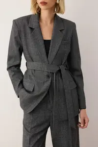 TRENDYOLMİLLA  Special Collection Anthracite Belted Oversized Wool Content Blazer Jacket - Image 4