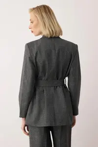 TRENDYOLMİLLA  Special Collection Anthracite Belted Oversized Wool Content Blazer Jacket - Image 5