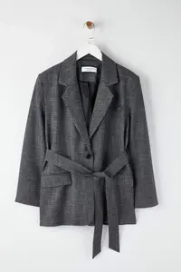 TRENDYOLMİLLA  Special Collection Anthracite Belted Oversized Wool Content Blazer Jacket - Image 6