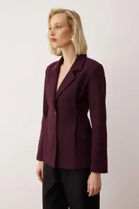 TRENDYOLMİLLA  Special Collection Burgundy Fitted Bowl Blazer Jacket - Image 3