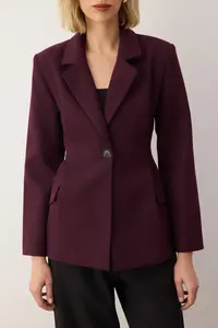 TRENDYOLMİLLA  Special Collection Burgundy Fitted Bowl Blazer Jacket - Image 4