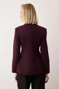 TRENDYOLMİLLA  Special Collection Burgundy Fitted Bowl Blazer Jacket - Image 5