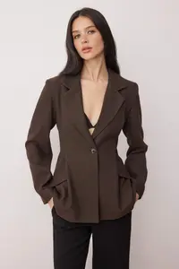 TRENDYOLMİLLA  Special Collection Brown Fitted Bowl Blazer Jacket - Image 2