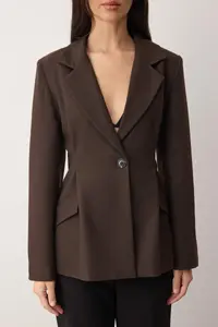 TRENDYOLMİLLA  Special Collection Brown Fitted Bowl Blazer Jacket - Image 3