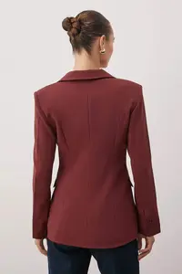 TRENDYOLMİLLA Burgundy Mono Closure Fitted Weaving Blazer Jacket - Image 5
