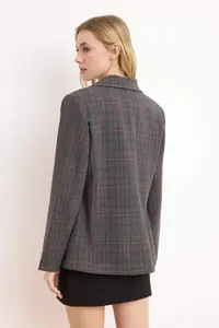 TRENDYOLMİLLA Anthracite-Burgundy Checkered/Checkered Normal Pattern Double breasted Kapama Weaving Blazer Jacket - Image 4