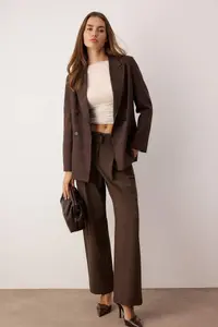 TRENDYOLMİLLA Brown Burgundy Checkered/Checkered Normal Pattern Double breasted Kapama Weaving Blazer Jacket - Image 3