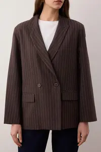 TRENDYOLMİLLA Brown Striped wrap Kapama Oversized Weaving Rahat Pattern Blazer Jacket