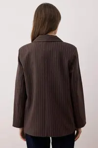 TRENDYOLMİLLA Brown Striped wrap Kapama Oversized Weaving Rahat Pattern Blazer Jacket - Image 4