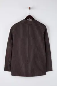 TRENDYOLMİLLA Brown Striped wrap Kapama Oversized Weaving Rahat Pattern Blazer Jacket - Image 6