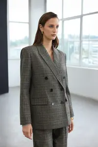 TRENDYOLMİLLA Trendyol Studio Multicolored Checkered/Checkered Rahat Pattern Weaving Blazer Jacket
