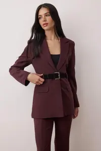 TRENDYOLMİLLA Plum Arched Fitted Weaving Blazer Jacket