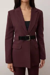 TRENDYOLMİLLA Plum Arched Fitted Weaving Blazer Jacket - Image 3